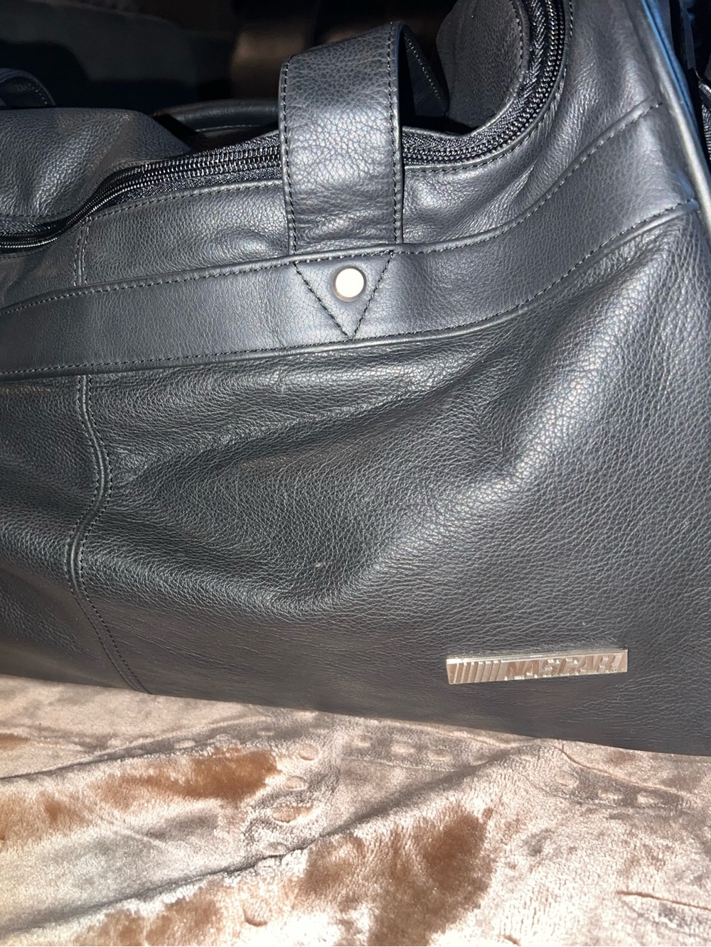 Black Leather NASCAR Tote Bag
